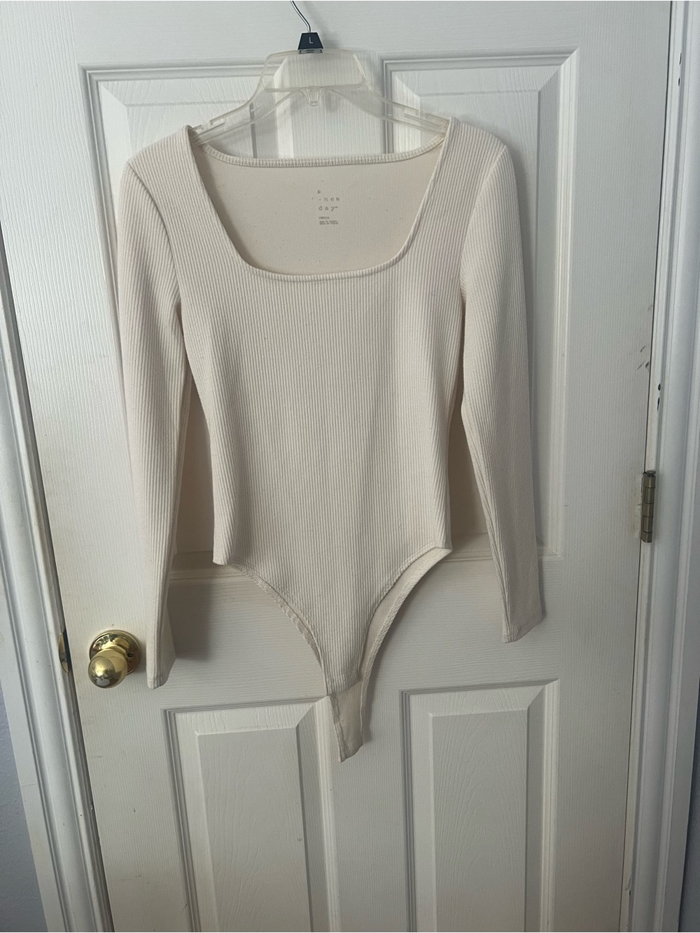 a new day Ribbed Long-Sleeve Square Neck Bodysuit - Cream